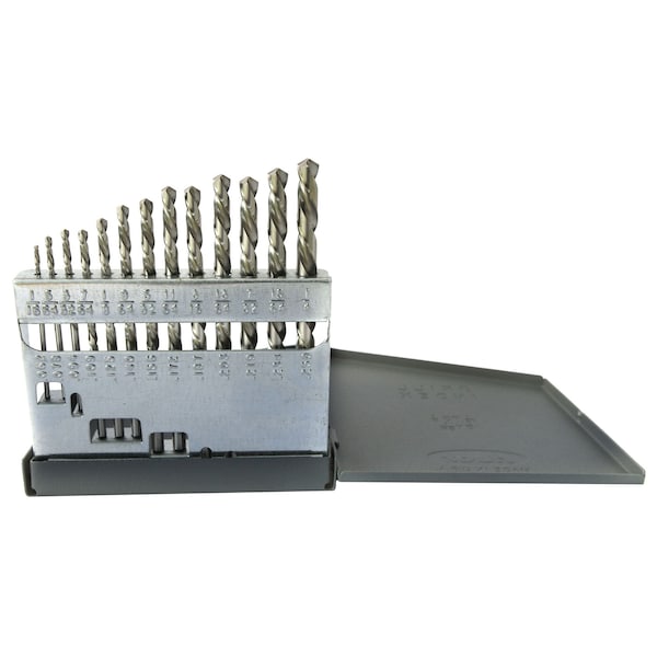 13PC DRILL SET 1/16-1/4 BY 64ths Left Hand Drill